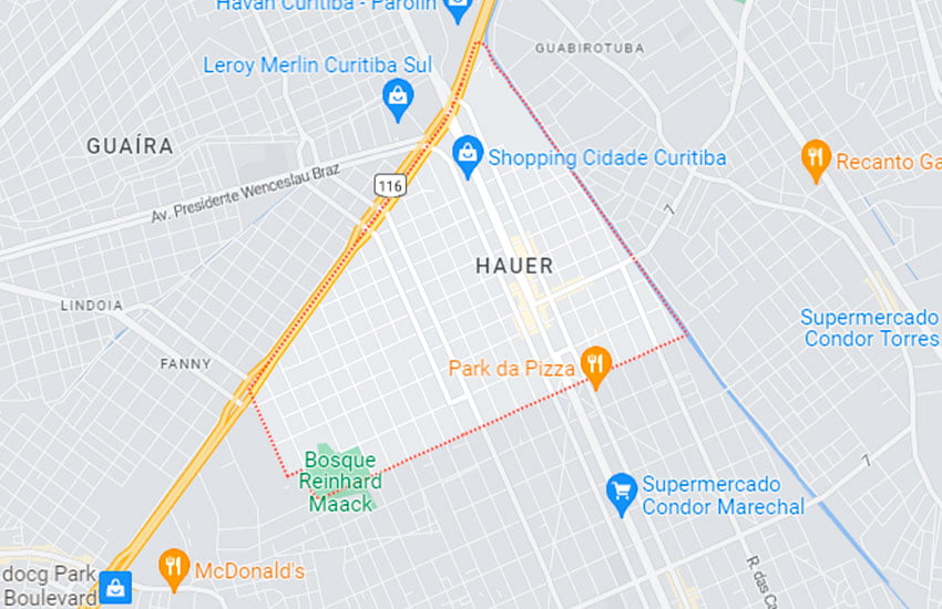 Mapa do bairro Hauer, Curitiba PR